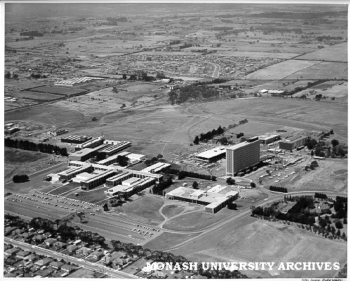 Aerial view of site and buildings, January 1964, from south west with Beddoe Avenue in foreground