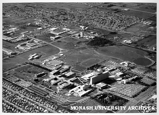 Aerial view of campus, October 1969, from south west corner