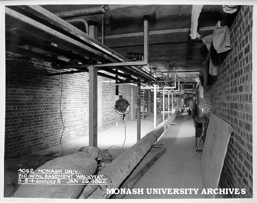 Biology wing basement walkway, 26 January 1962