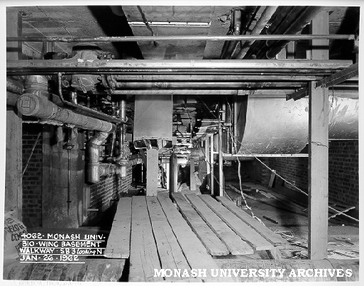 Biology wing basement walkway, 26 January 1962