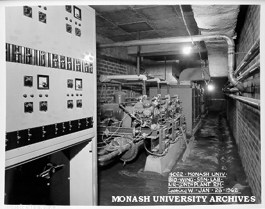 Biology wing senior laboratory air conditioning plant room, 26 January 1962