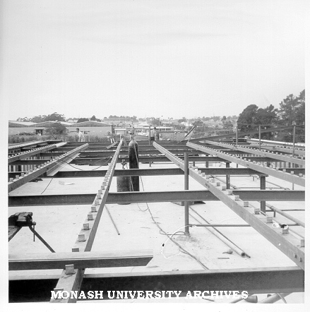 Roof of Deakin Hall under construction, 16 January 1962