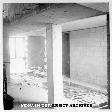 Interior of Deakin Hall under construction, 16 January 1962