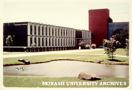 University Offices, December 1972, from south west with Blackwood Hall to right