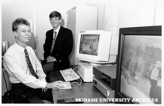 Demonstration of digital video on CD-ROM, Mr Paul Richardson research engineer and Dr Bruce Tonkin deputy director of ANSPAG,