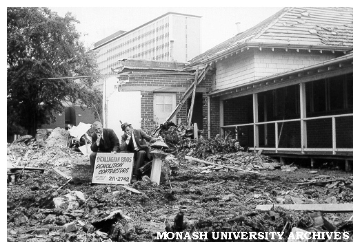Keith Frearson (right) and Doug Ellis outside partially demolished Birch Cottage