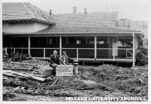 Keith Frearson (right) and Doug Ellis outside partially demolished Birch Cottage