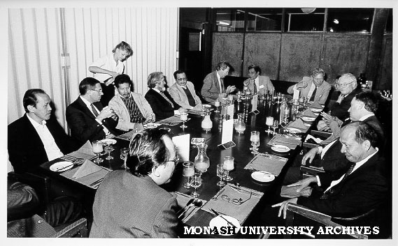 Delegation of Indonesian education administrators at lunch in University Club with Professor Mal Logan and representatives of CSIRO and Vocational and Technical Training Corporation