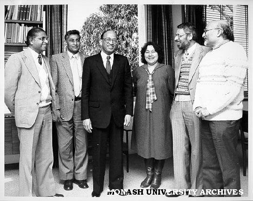 New Indian High Commissioner His Excellency Dileep S. Kamtekar (centre) with members of Monash Indian community, from left: Mr Fausto Gomes, Dr Naunihal Singh, Mrs Gloria Moore, Dr Kishor Dabke and Dr R. H. Desai