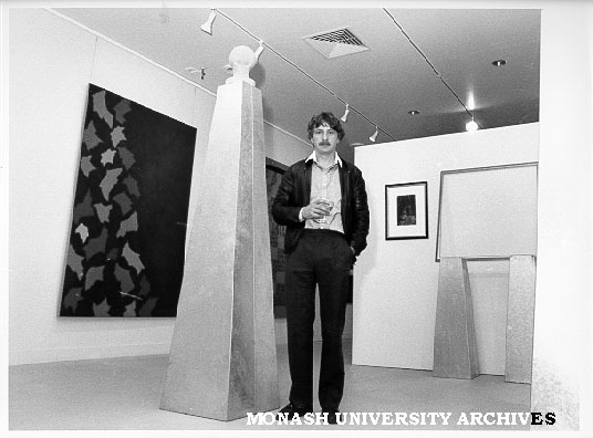 Sculptor Les Kossatz beside Aleksander Danko's 'The Melancholy'