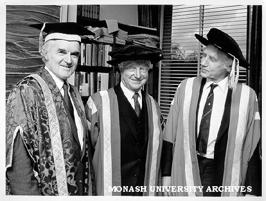 Mr Justice McGarvie (left) with Chancellor Sir George Lush (centre) and Professor Kevin Westfold