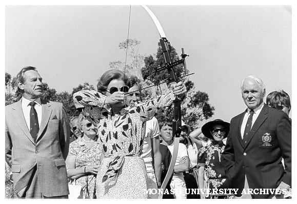 Opening of National Archery Championships. Governor Sir Brian Murray, watching his wife Lady Murray