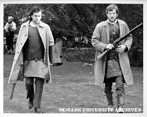 History department members re-enacting Ned Kelly's last stand