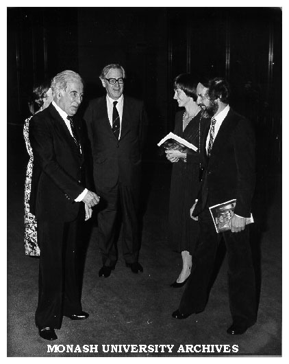 Governor General Sir Zelman Cowen (left), Chancellor Sir Richard Eggleston, Ruth and Jurgen Ahrend at Louis Matheson Pipe Organ inauguration