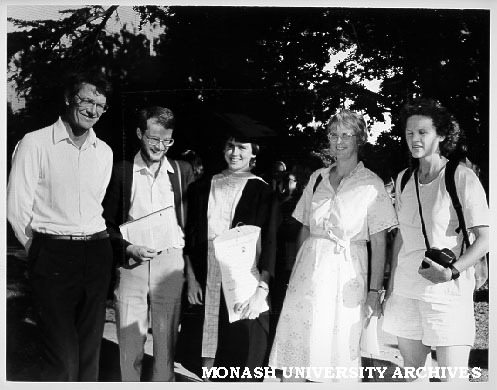Science graduate Deryn Griffiths (centre) with Dr John Griffiths senior lecturer in Materials Engineering (left) and other family members