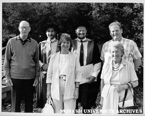 Dr Geoff Crawford (centre right) with supervisor Dr Peter Wright and family members