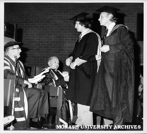 Mr K. N. G. Simpson receiving honorary Master of Science from Deputy Chancellor Ian Langlands