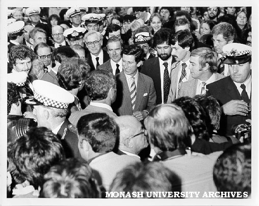 Prince Charles leaving Monash after being awarded honorary Doctor of Laws