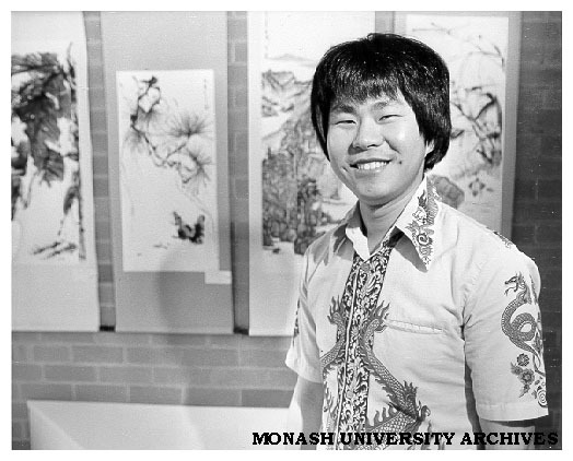 Engineering student Cheah Aik Pin at exhibition of his paintings