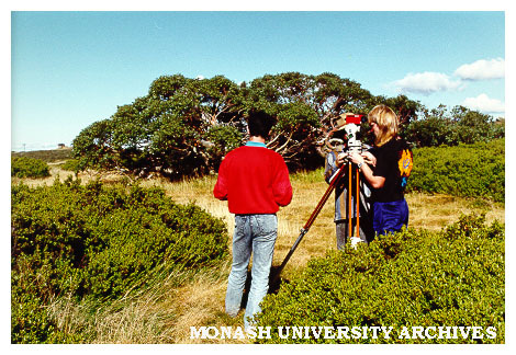 Students using surveying equipment at Falls Creek