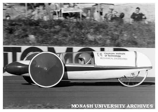 Department of Mechanical Engineering vehicle competing in Shell Mileage Marathon at Amaroo Park