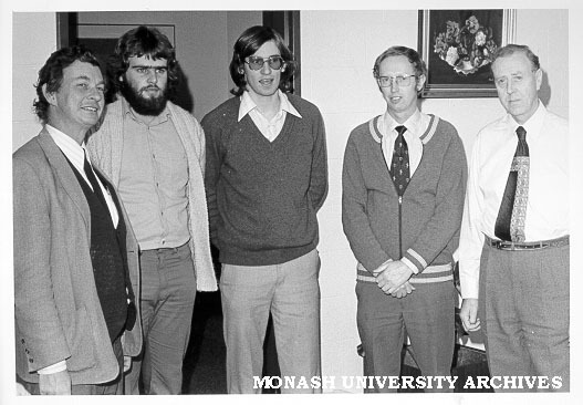 Joint recipients of J. L. Keppert Memorial Prize, Greg Wheeler (2nd left) and Simon Baker (centre) with Dean of CIT School of Engineering Tom Brownlee (right), Bill Wiles (left) and Stuart Major