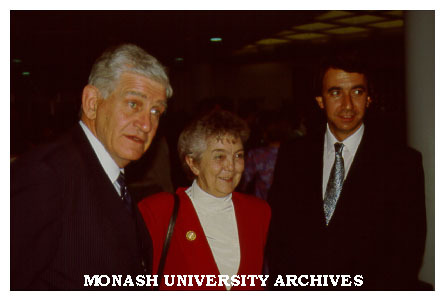 Hon. Joan Child with Chisholm Director Dr Geoff Vaughan (left) and President of Council Mr Paul Ramler