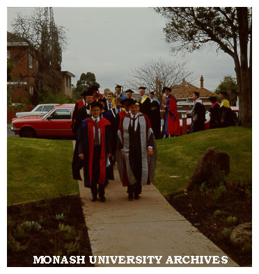 Academic procession arriving for conferring ceremony at Technology Tower Hall