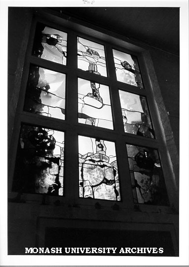 Stained glass window by Klaus Zimmer, Caulfield Institute of Technology lecturer, installed at Realites gallery in Toorak