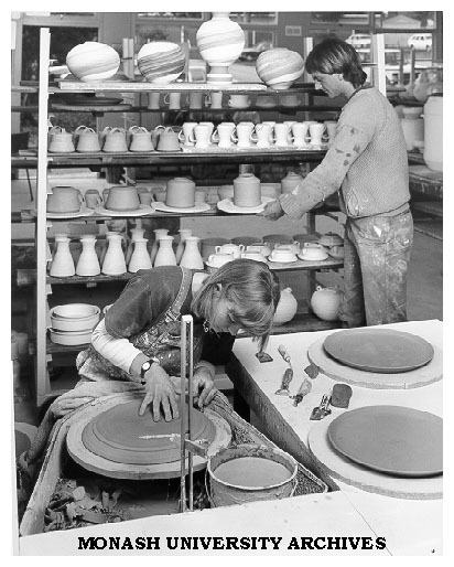 Potters in Ceramic Production Studio. Sally Gleeson seated front