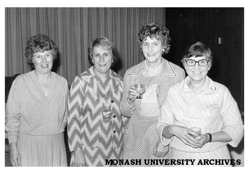 Student Records staff. From left: (unidentified woman), June Halliday, Jean Nye and Hilda Bottomley, at Jean's farewell