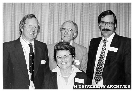Visiting UK educator Professor Gordon Wills (left) with Dr Lisa Brodribb, President of Council, Mr Ron Cumming, Director and Mr Peter Chandler, acting Dean of David Syme Business School
