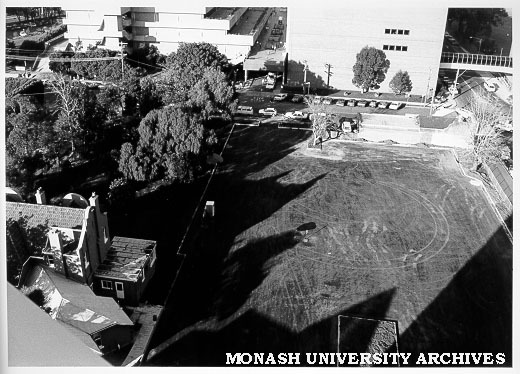 Work on parking space for Chisholm Tower tenants, corner of Railway and Queens avenues, Caulfield