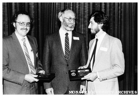 Winning team at National Enterprise Workshop, from left: Brian Taylor, Tim Haslett (senior lecturer, department of Management) and Steve Wharton