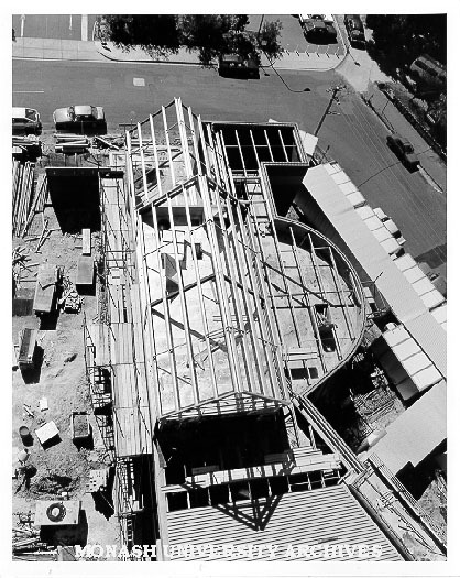 Overhead view of construction of student union building