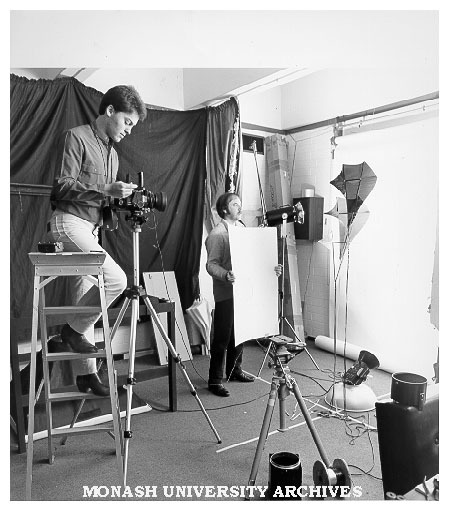 EDU photographers Michael Richards and Peter Taylor shooting exhibits for Young Australia Glass '84 exhibition