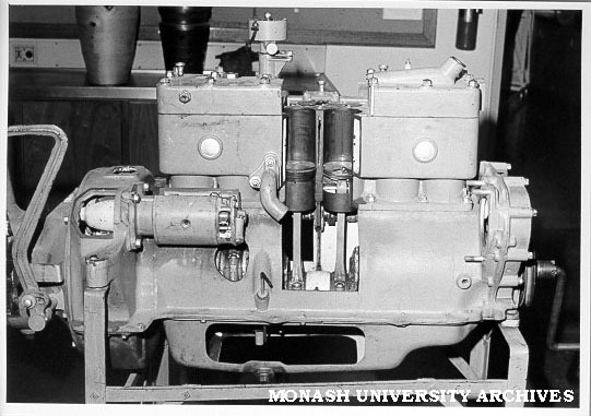 Valve gear and bearings in sectioned engine in CIT Mechanical Engineering thermodynamics laboratory