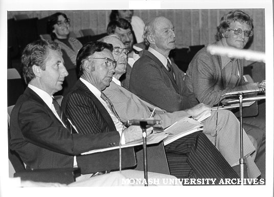 Second Open Forum on draft constitution for CIT Council. Tom Pickford (left), Maurie Watson, Ron Cumming, Ron Hill and CITASA President Arthur Crook