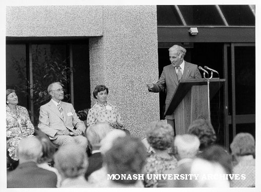 Opening of Frank Groves building. Governor General Sir Zelman Cowen (right), Lady Cowen (left), CIT Director Ron Cumming and Mrs Cumming