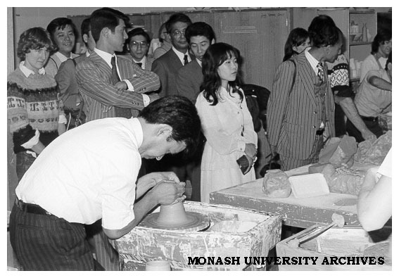 Visiting Gifu Prefecture Youth Group. Mr Y. Hayashi at potter's wheel