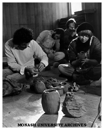 Students making clay pots at camp on French Island