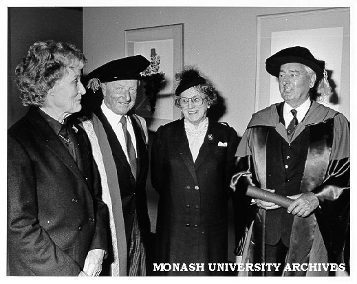 Sir Bernard Callinan (right) after receiving honorary Doctor of Engineering with Lady Callinan, Chancellor Sir George Lush and Lady Lush