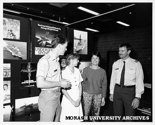 Information Day on career opportunities for graduates in the armed services. From left: Captain Greg Birch (Army), Lieutenant Yvette Price (Navy), careers counsellor Rosemary Gall and Squadron Leader John Shumack