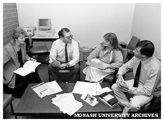 Staff of Careers and Appointments Service. From left: Sandra McNamara, administrative officer; Lionel Parrott, director; Sue Ackerly, careers counsellor; and Bryan Barwood, deputy director