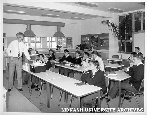 Associate Professor Grahame Taylor of Physiology with year 12 students at Caulfield Grammar