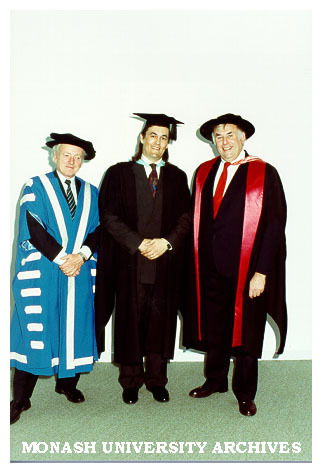 Professor Tom Kennedy, Mr Ricky Iverson and Professor Peter Harwood after first Gippsland graduation
