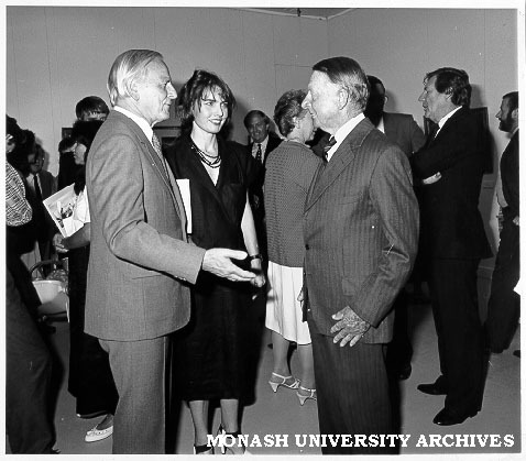 Opening of University Gallery, Governor Dr Davis McCaughey (left), curator Ms Jenepher Duncan, Chancellor Sir George Lush