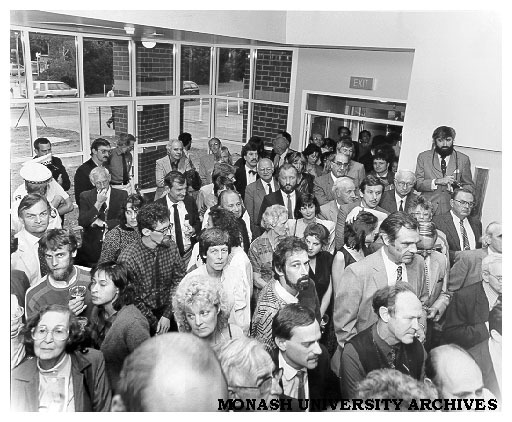 Opening of University Gallery. Guests in foyer of Multi-Discipline building