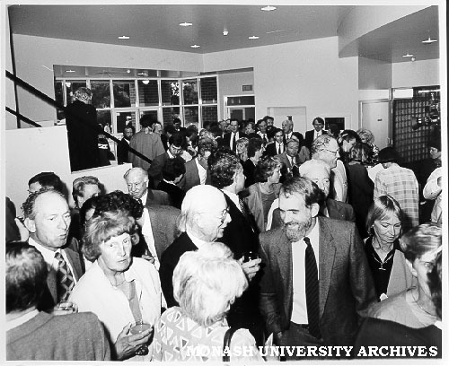 Opening of University Gallery. Guests in foyer of Multi-Discipline building