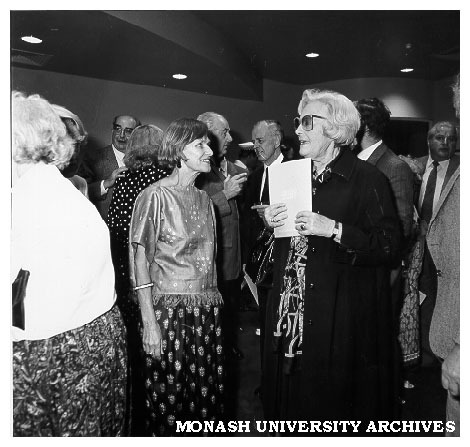 Opening of University Gallery. Mrs Jane Marshall (left), widow of Professor Jock Marshall with Maisie, Lady Drysdale